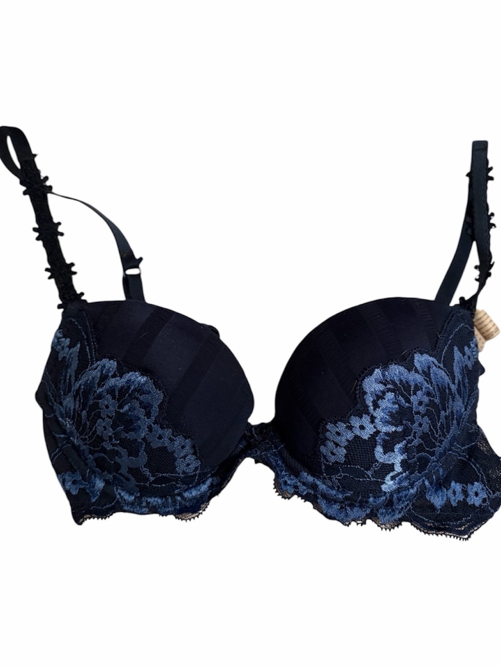 Victoria's Secret Navy Blue Lace Push-Up Bra with Floral Embroidery